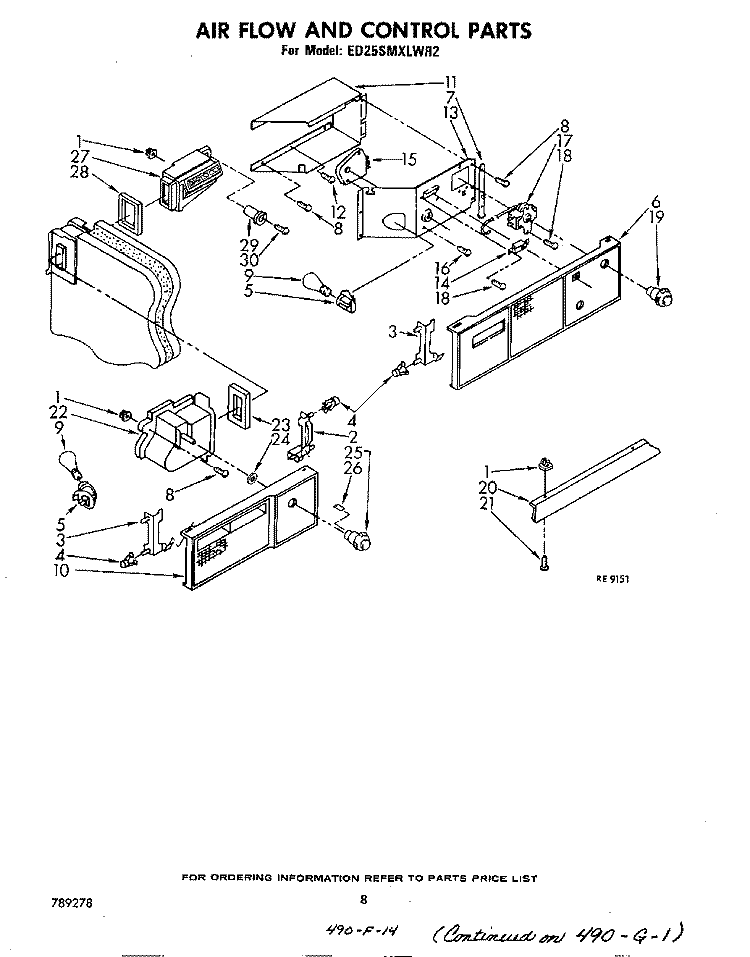 AIRFLOW AND CONTROL Diagram and Parts List for ED25SMXLWR2  Whirlpool Refrigerator