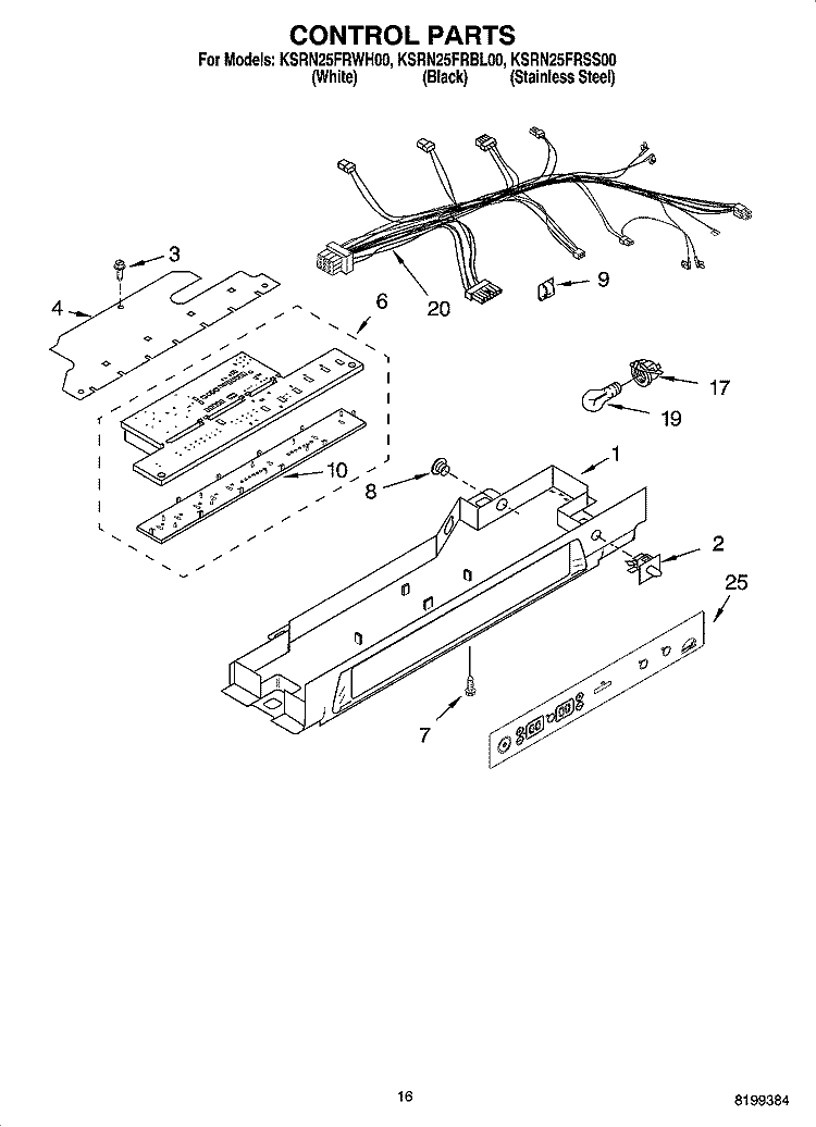 CONTROL PARTS Diagram and Parts List for KSRN25FRBL00  KitchenAid Refrigerator