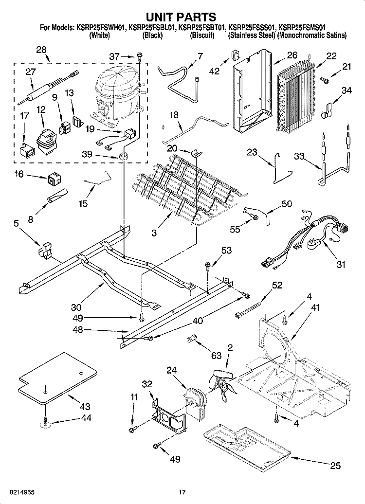 UNIT PARTS Diagram and Parts List for KSRP25FSSS01  KitchenAid Refrigerator