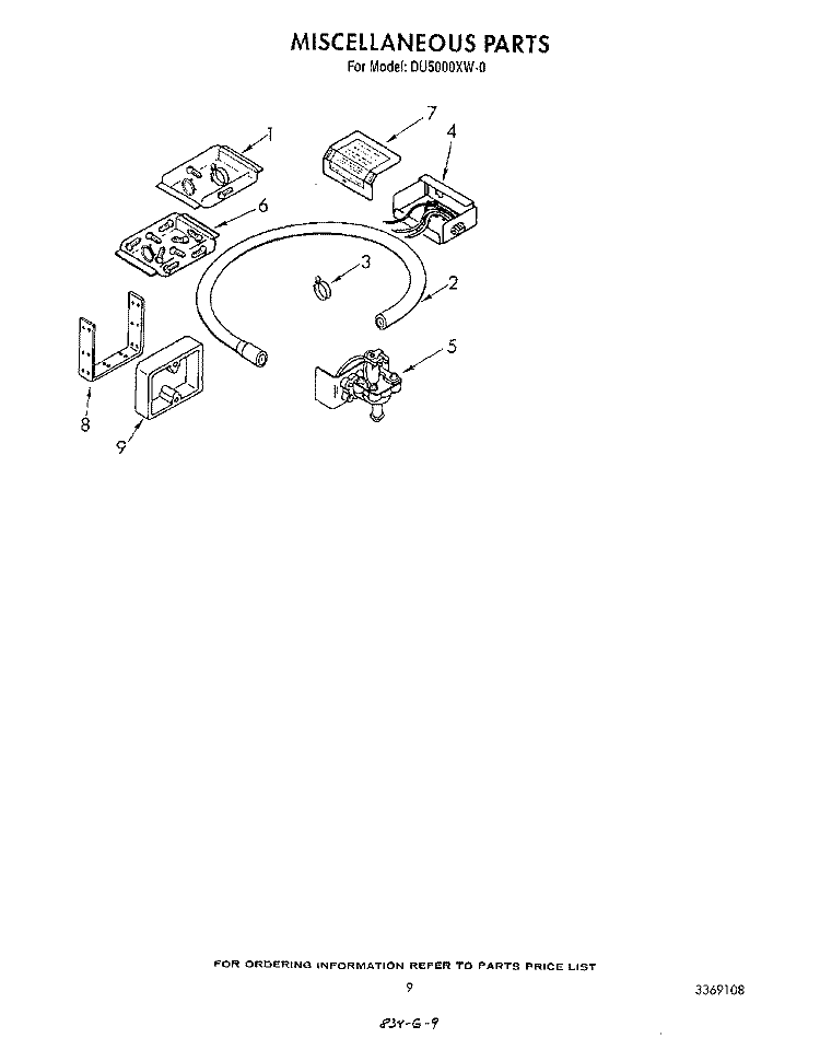 MISCELLANEOUS , LITERATURE AND OPTIONAL Diagram and Parts List for DU5000XW0  Whirlpool Dishwasher