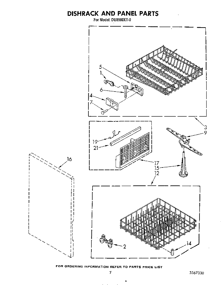 DISHRACK AND PANEL Diagram and Parts List for DU8900XT0  Whirlpool Dishwasher
