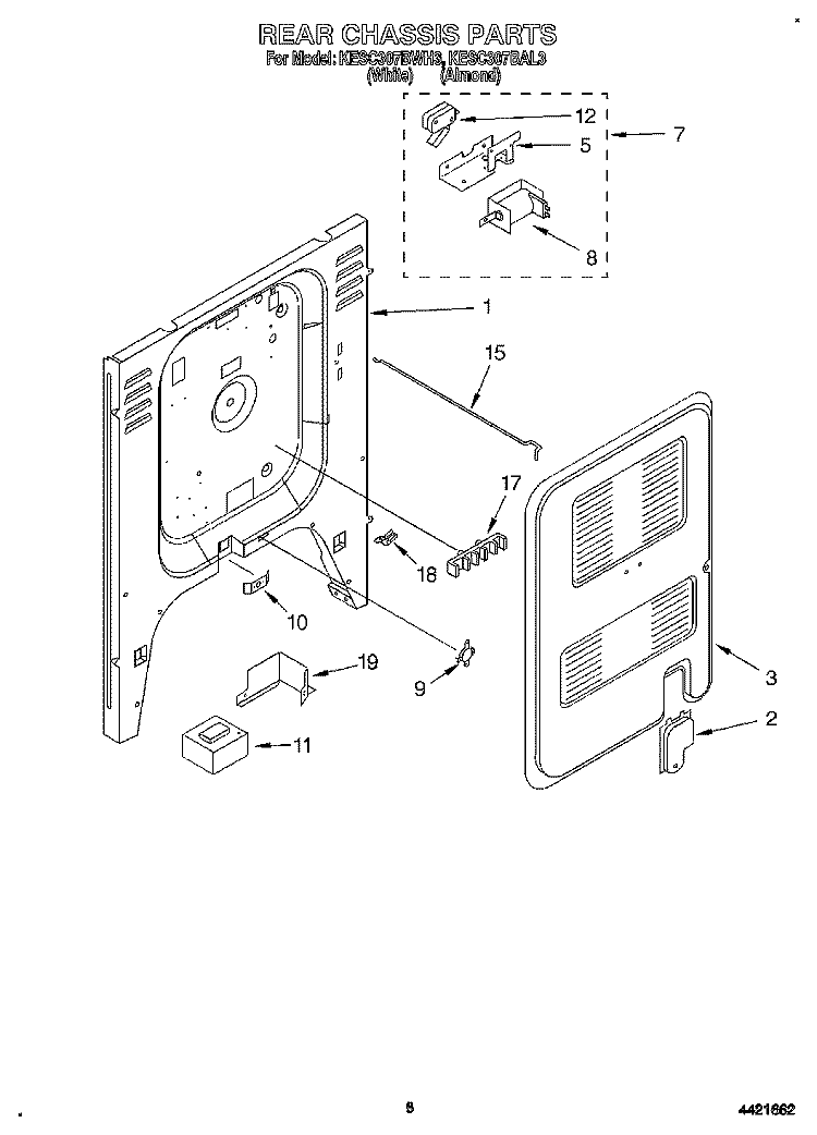 REAR CHASSIS, LIT/OPTIONAL Diagram and Parts List for KESC307BWH3  KitchenAid Range