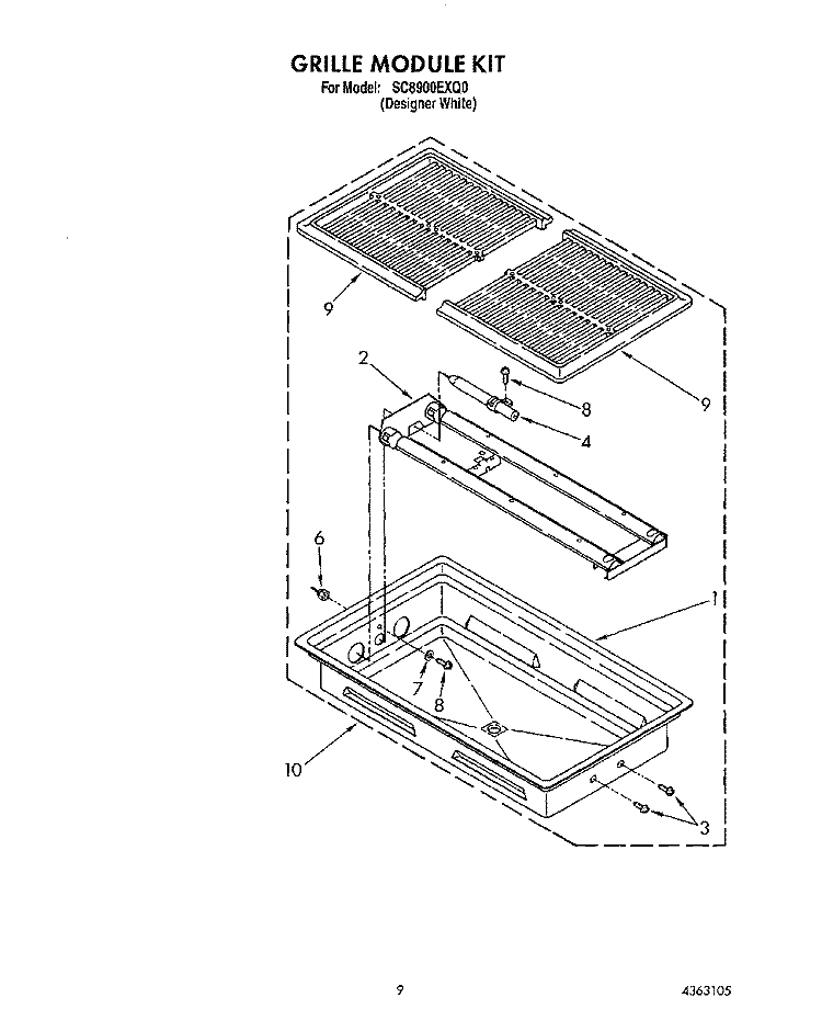 GRILLE MODULE KIT Diagram and Parts List for SC8900EXQ0  Whirlpool Cooktop