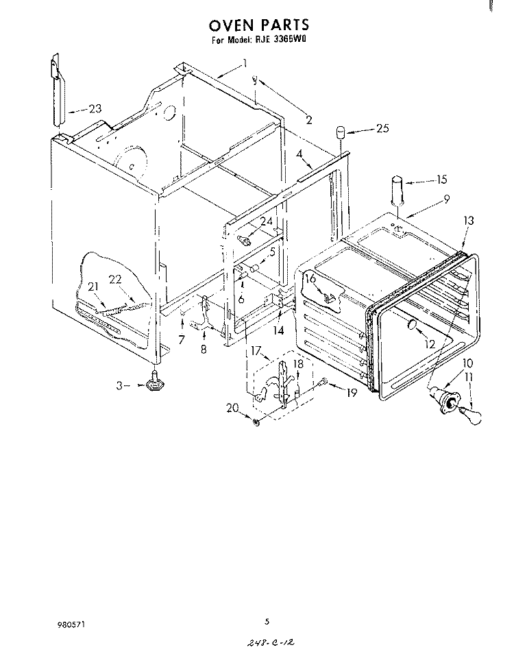 OVEN Diagram and Parts List for RJE3365W0  Whirlpool Range