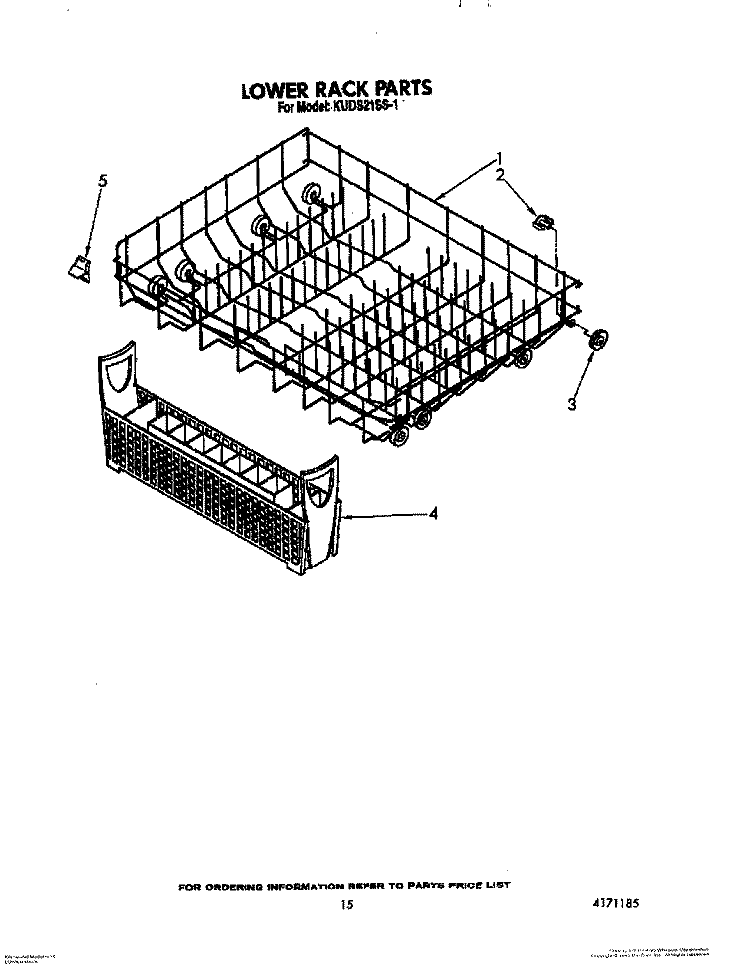 LOWER RACK Diagram and Parts List for KUDS21SS1  KitchenAid Dishwasher