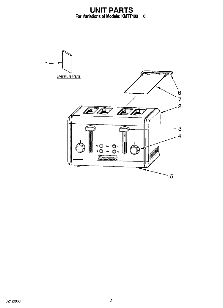 UNIT PARTS Diagram and Parts List for KMTT400SS0  KitchenAid Toaster