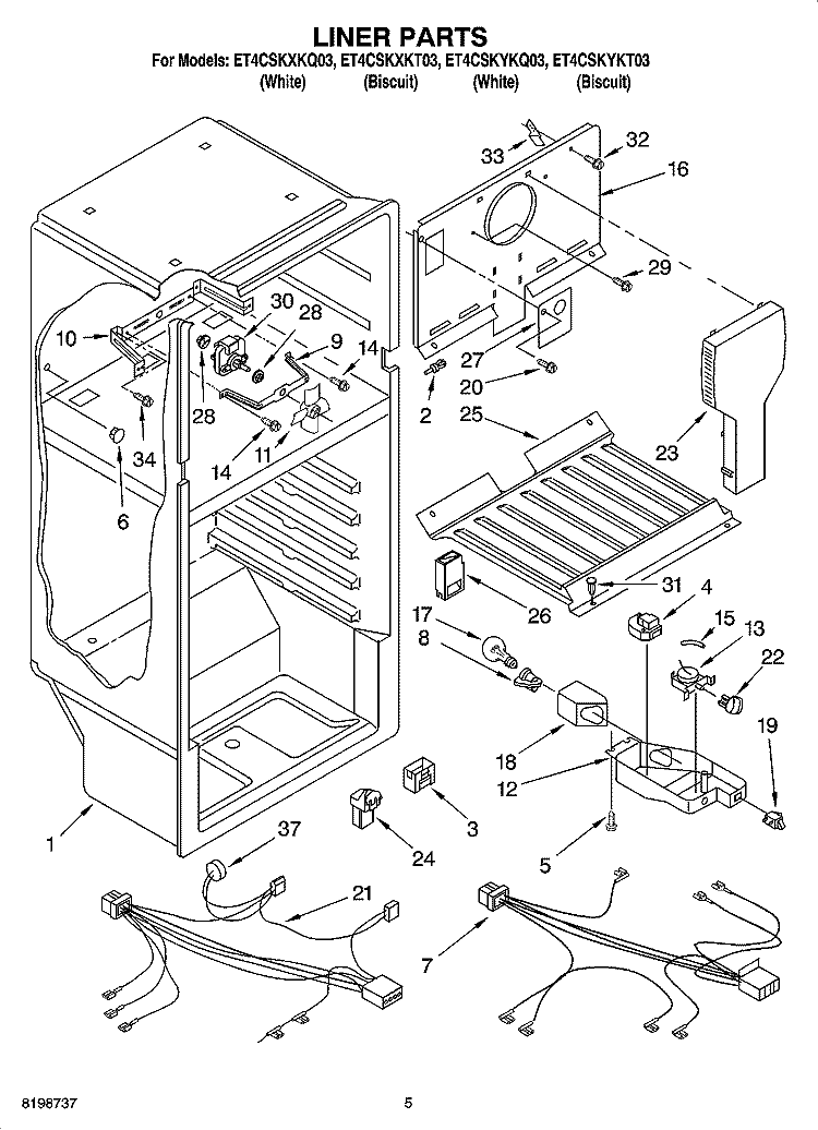 LINER PARTS Diagram and Parts List for ET4CSKYKQ03  Whirlpool Refrigerator