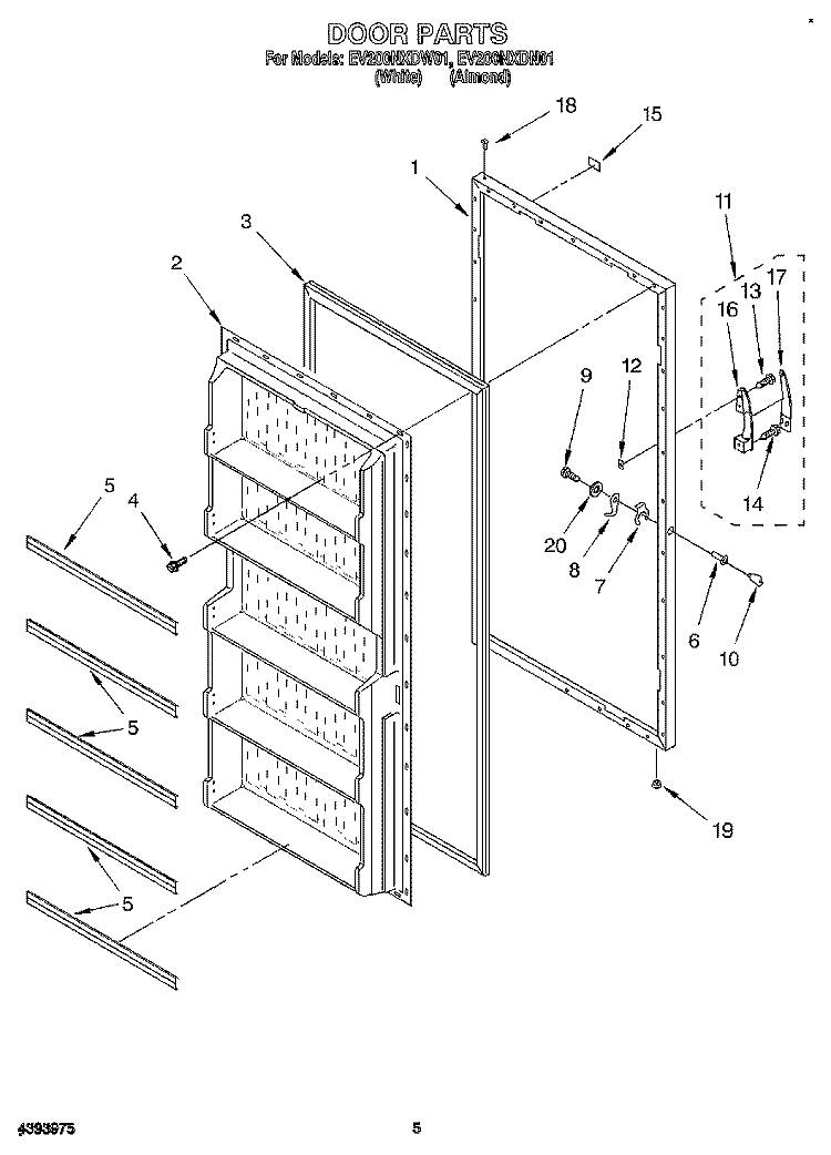 DOOR Diagram and Parts List for EV200NXDN01  Whirlpool Freezer