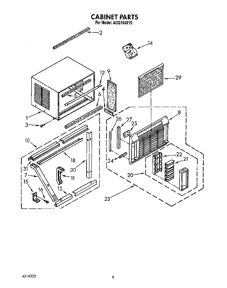 CABINET Diagram and Parts List for ACQ154XY0  Whirlpool Air Conditioner