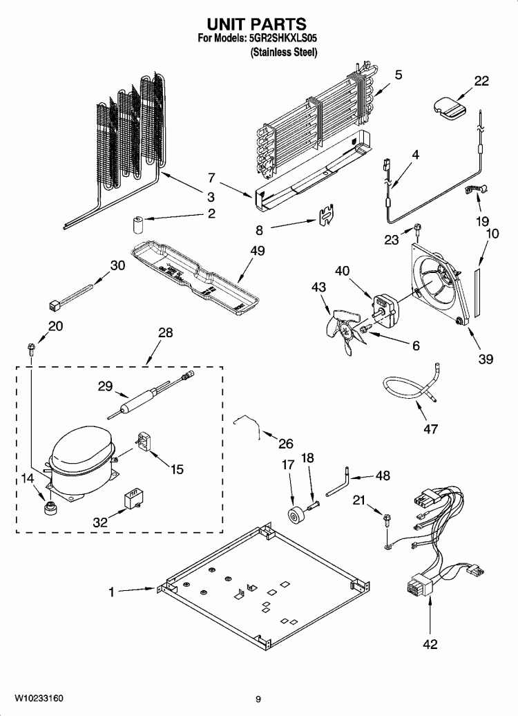 UNIT PARTS Diagram and Parts List for 5GR2SHKXLS05  Whirlpool Refrigerator