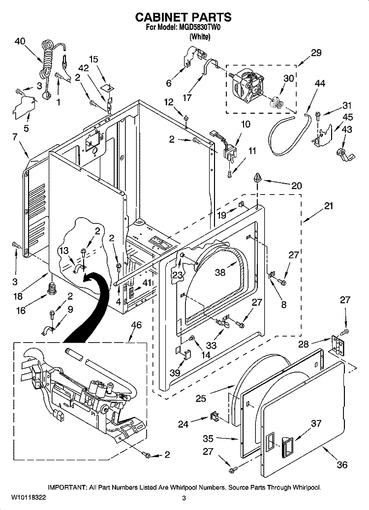CABINET PARTS Diagram and Parts List for MGD5830TW0  Maytag Dryer