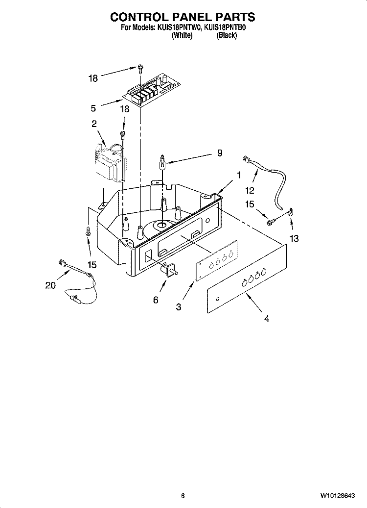 CONTROL PANEL PARTS Diagram and Parts List for KUIS18PNTW0  KitchenAid Ice Maker