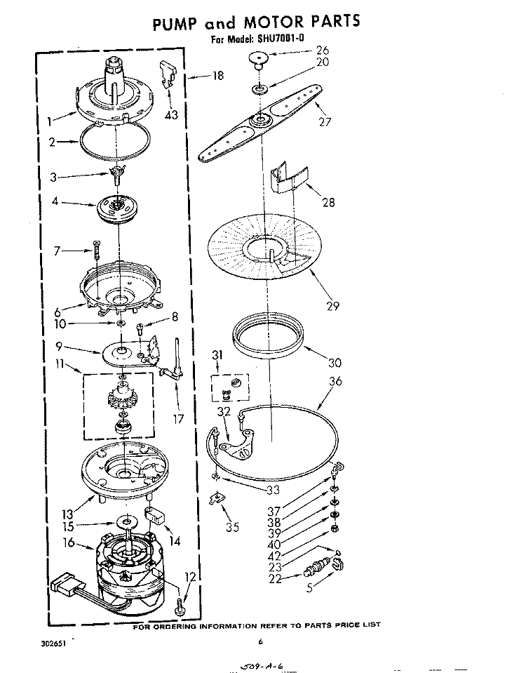 PUMP AND MOTOR Diagram and Parts List for SHU70010  Whirlpool Dishwasher