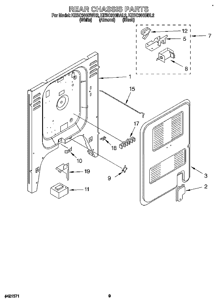 REAR CHASSIS, OPTIONAL Diagram and Parts List for KESC300BAL2  KitchenAid Range