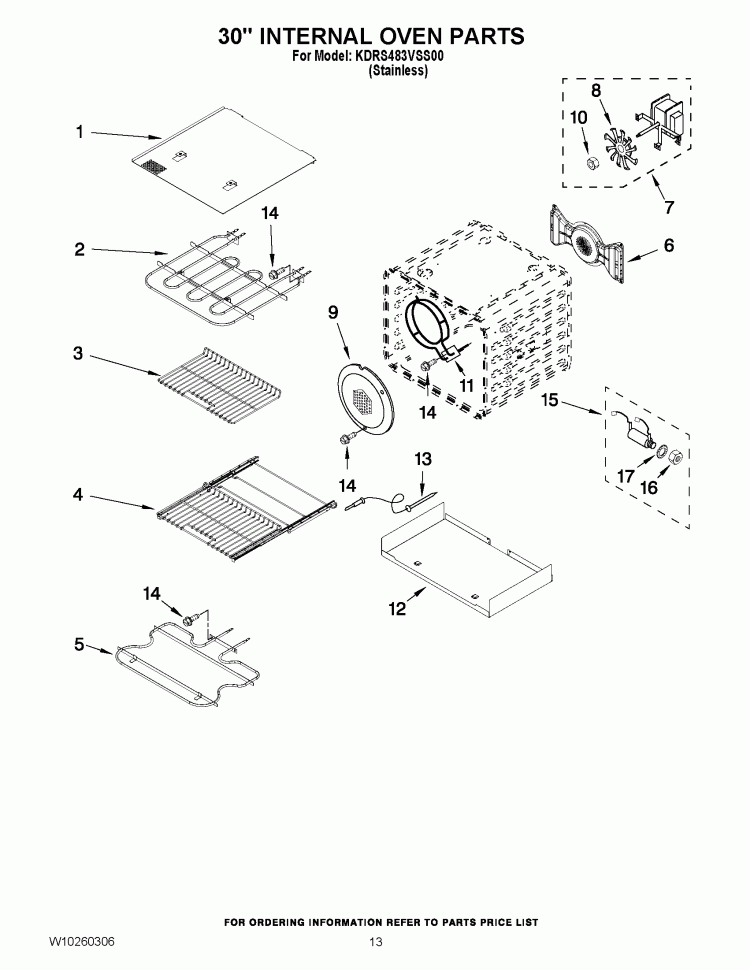 30`` INTERNAL OVEN PARTS Diagram and Parts List for KDRS483VSS00  KitchenAid Range