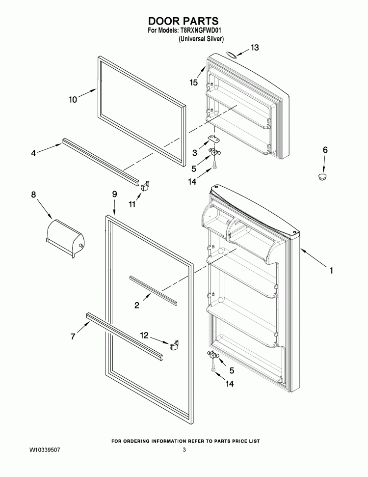 DOOR PARTS Diagram and Parts List for T8RXNGFWD01  Estate Refrigerator