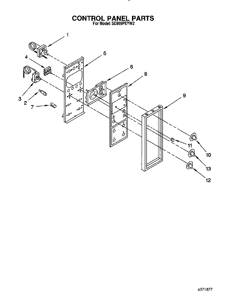 CONTROL PANEL Diagram and Parts List for SE960PEYN2  Whirlpool Range