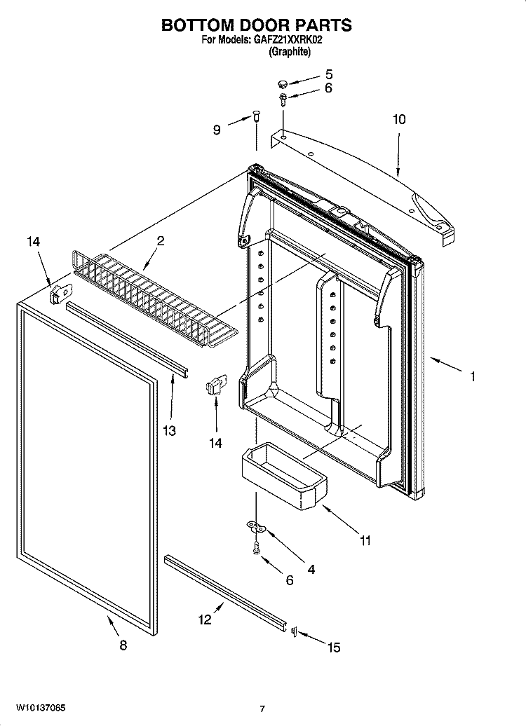 BOTTOM DOOR PARTS Diagram and Parts List for GAFZ21XXRK02  Whirlpool Refrigerator