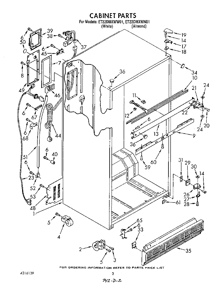 CABINET Diagram and Parts List for ET22DMXWW01  Whirlpool Refrigerator