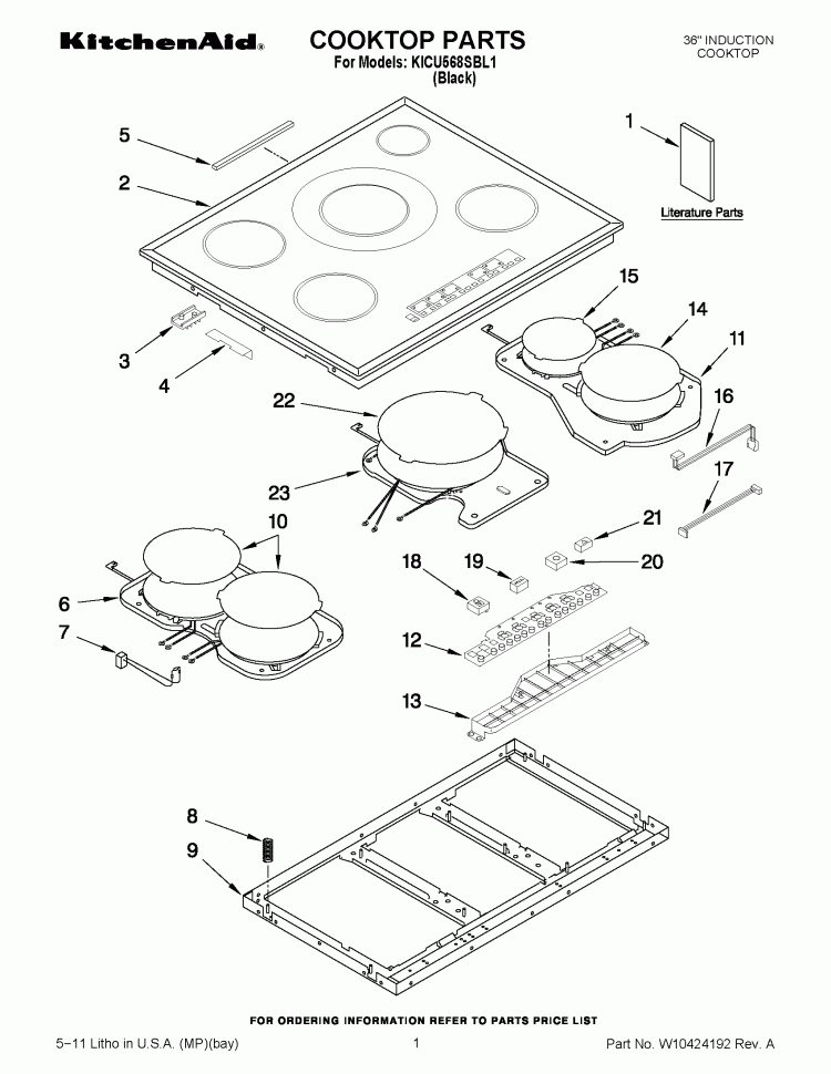 COOKTOP PARTS Diagram and Parts List for KICU568SBL1  KitchenAid Cooktop