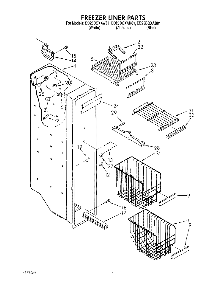 FREEZER LINER Diagram and Parts List for ED25DQXAW01  Whirlpool Refrigerator