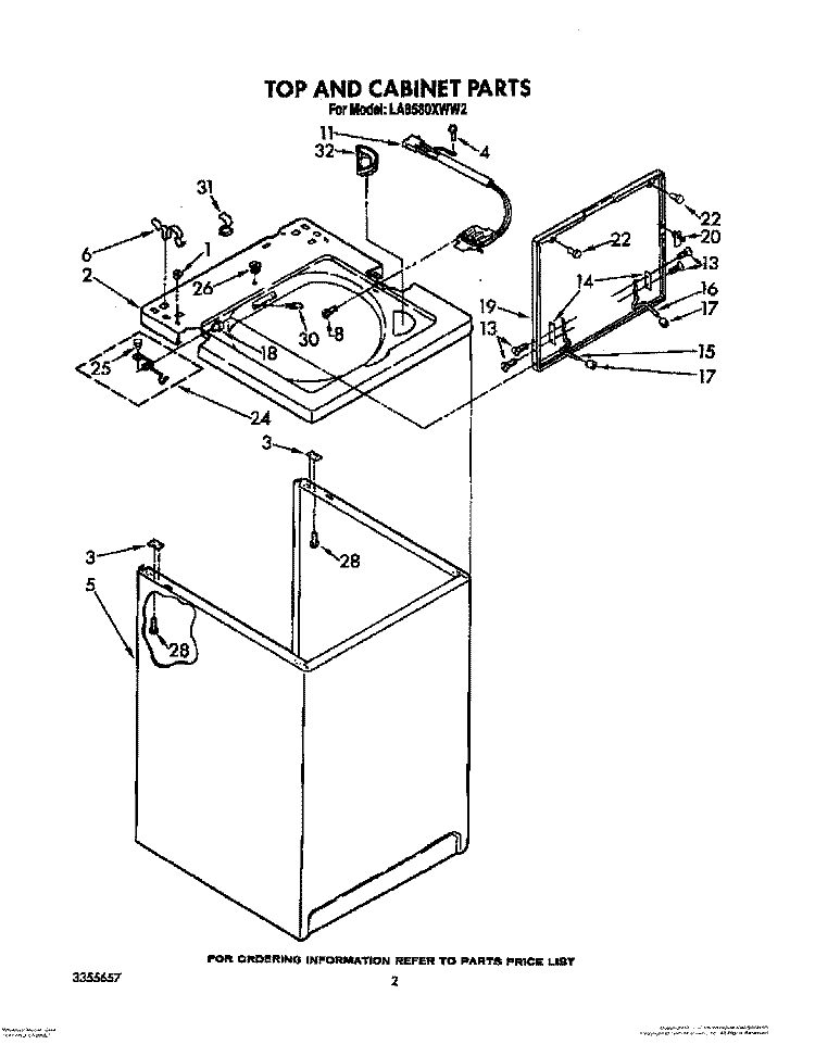 TOP AND CABINET, LIT/OPTIONAL Diagram and Parts List for LA8580XWM2  Whirlpool Washer
