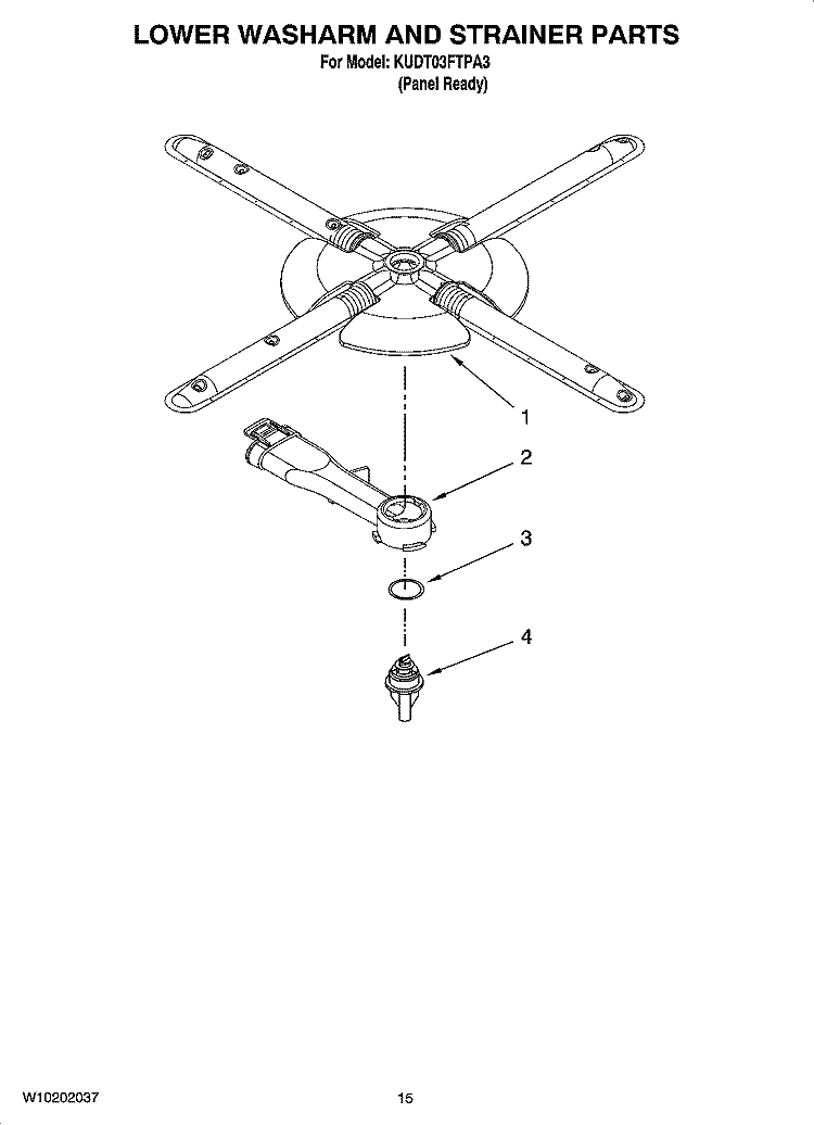 LOWER WASHARM AND STRAINER PARTS, OPTIONAL PARTS (NOT INCLUDED) Diagram and Parts List for KUDT03FTPA3  KitchenAid Dishwasher