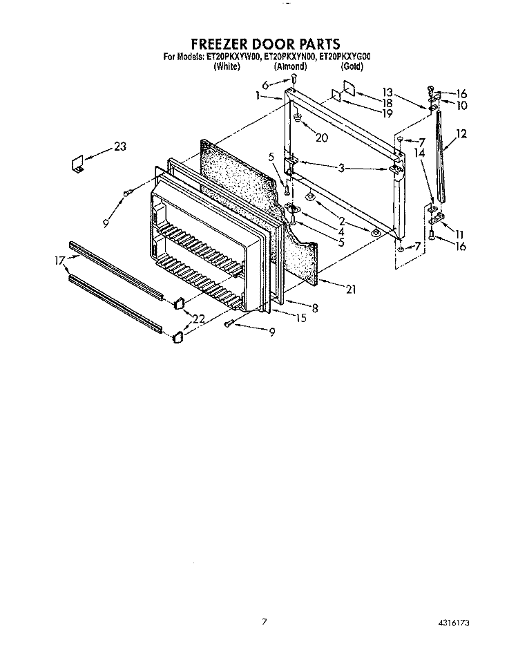 FREEZER DOOR Diagram and Parts List for ET20PKXYN00  Whirlpool Refrigerator