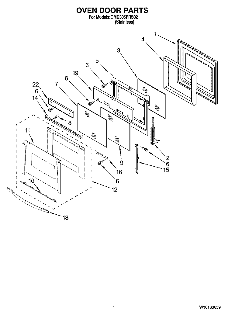 OVEN DOOR PARTS Diagram and Parts List for GMC305PRS02  Whirlpool Microwave Oven Combo