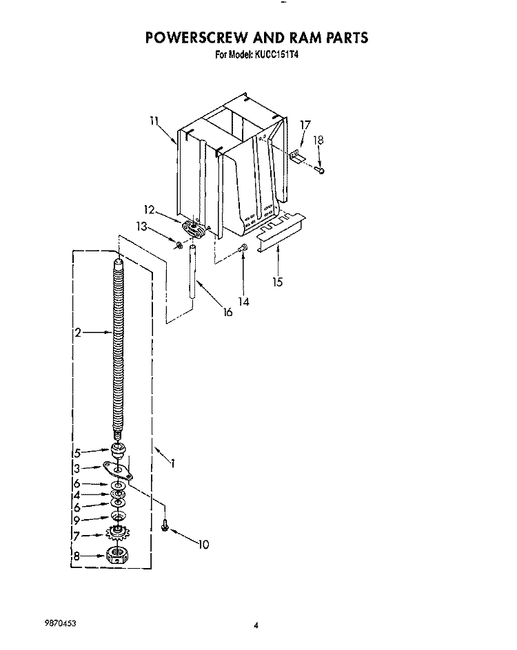 POWERSCREW AND RAM Diagram and Parts List for KUCC151T4  KitchenAid Trash Compactor