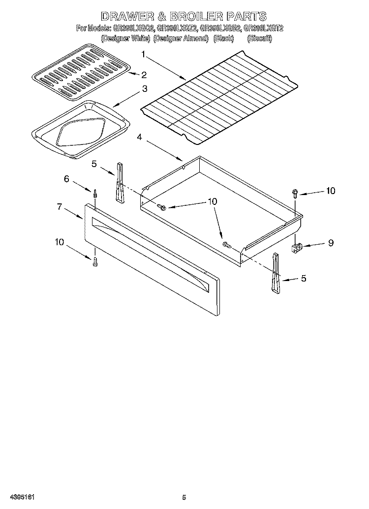 DRAWER AND BROILER Diagram and Parts List for GR396LXGQ2  Whirlpool Range