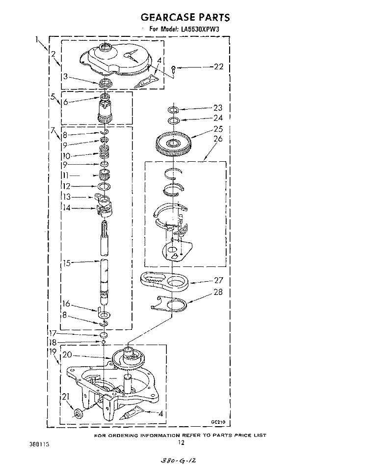 GEARCASE Diagram and Parts List for LA5530XPW3  Whirlpool Washer