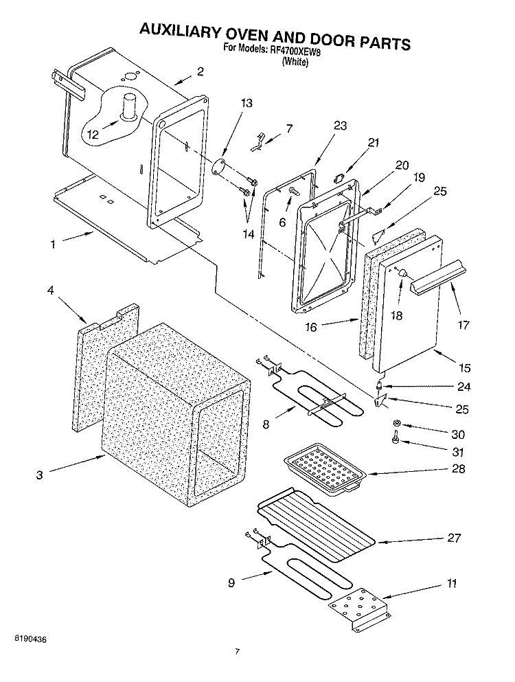 AUXILIARY OVEN AND DOOR PARTS Diagram and Parts List for RF4700XEW8  Whirlpool Range