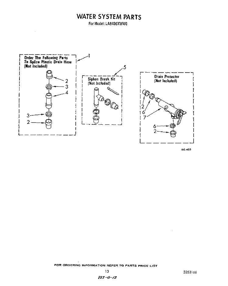 WATER SYSTEM Diagram and Parts List for LA8400XWF0  Whirlpool Washer