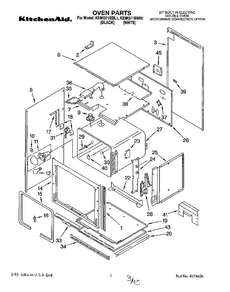 OVEN Diagram and Parts List for KEMI371BBL1  KitchenAid Wall Oven