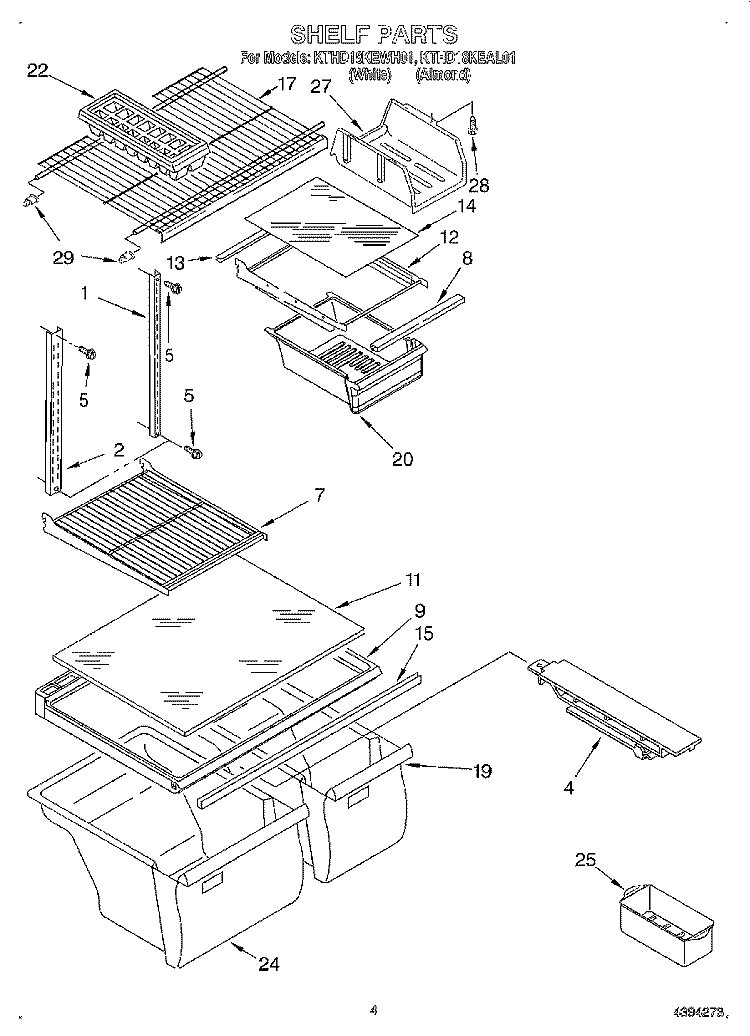 SHELF Diagram and Parts List for KTHD18KEAL01  Whirlpool Refrigerator