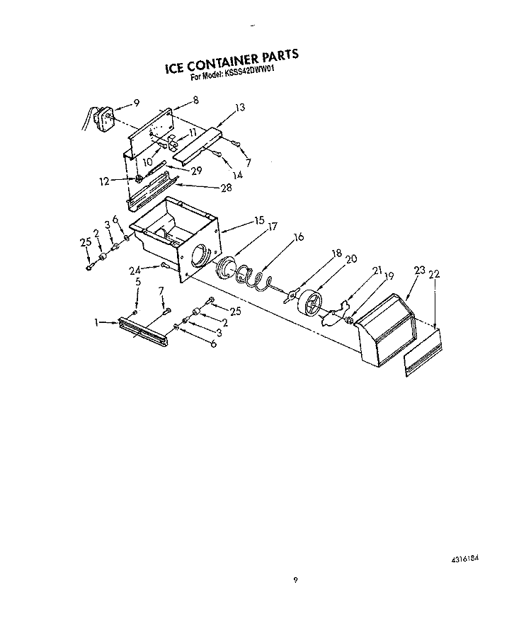 ICE CONTAINER Diagram and Parts List for KSSS42DWW01  KitchenAid Refrigerator
