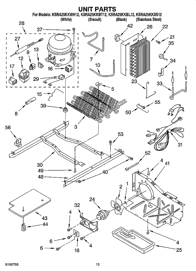 UNIT PARTS, PARTS NOT ILLUSTRATED Diagram and Parts List for KSRA25KKBT12  KitchenAid Refrigerator