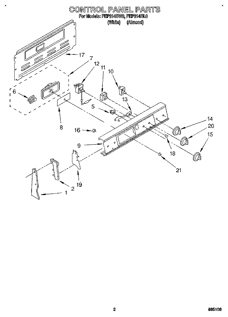 CONTROL PANEL Diagram and Parts List for FEP314BL0  Roper Range