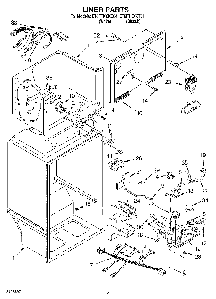LINER PARTS Diagram and Parts List for ET8FTKXKQ04  Whirlpool Refrigerator