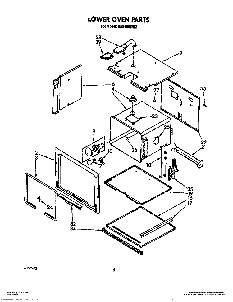 LOWER OVEN Diagram and Parts List for BES450WB2  Roper Range