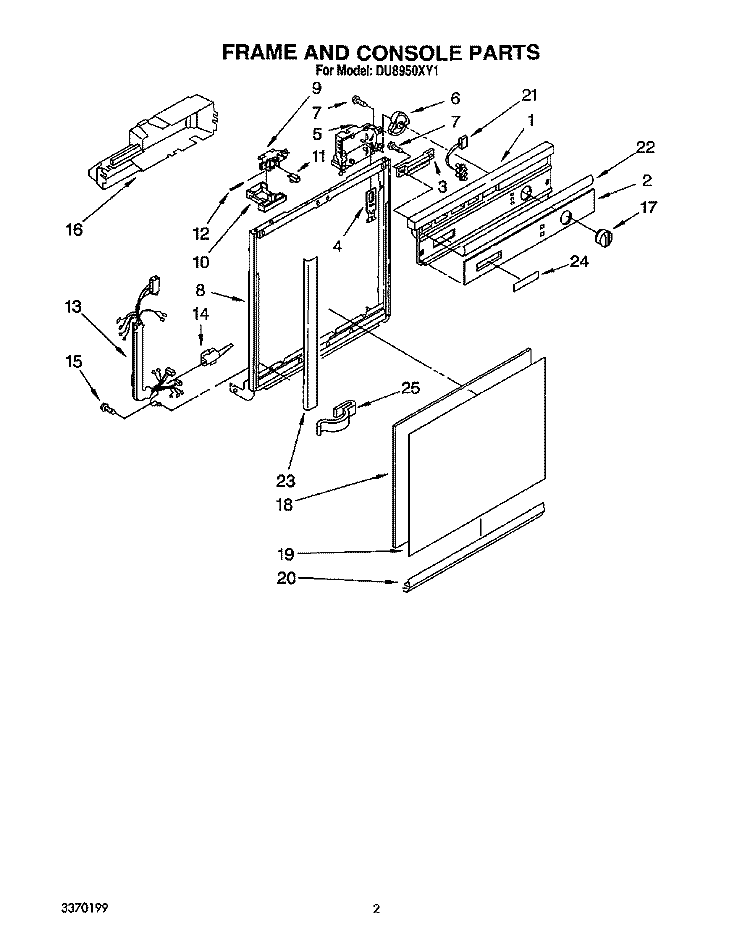 FRAME AND CONSOLE Diagram and Parts List for DU8950XY1  Whirlpool Dishwasher