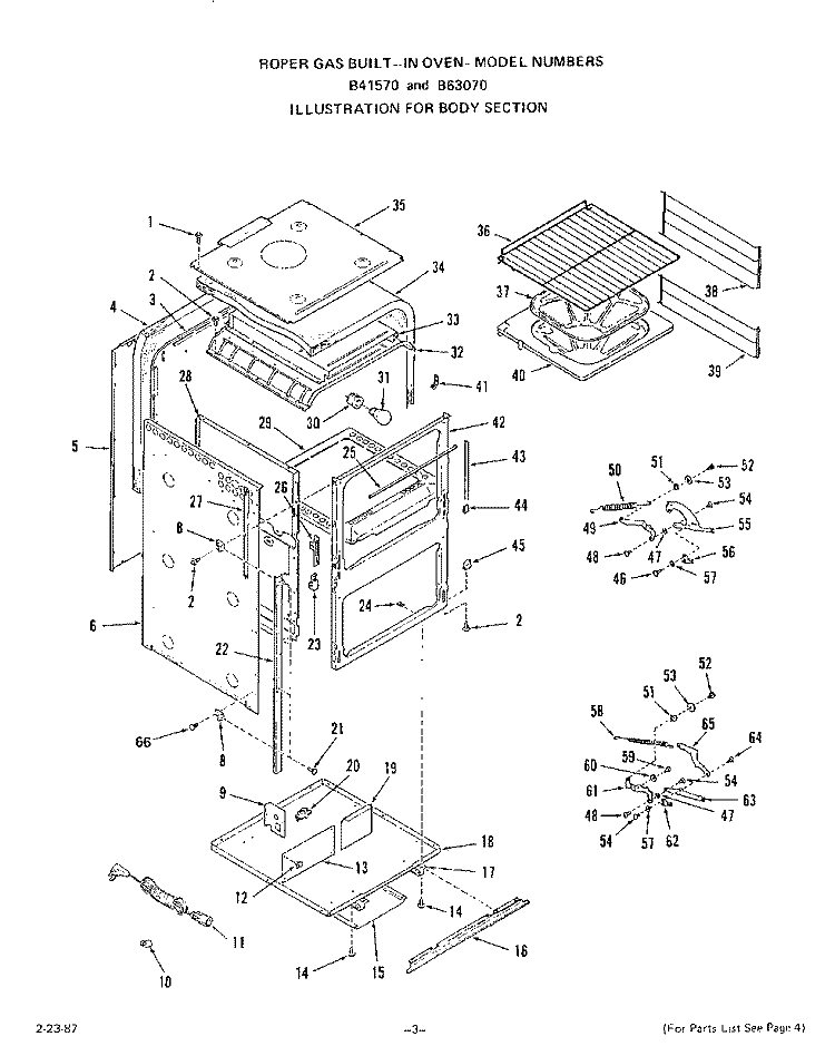 BODY SECTION Diagram and Parts List for B4157X0  Roper Range