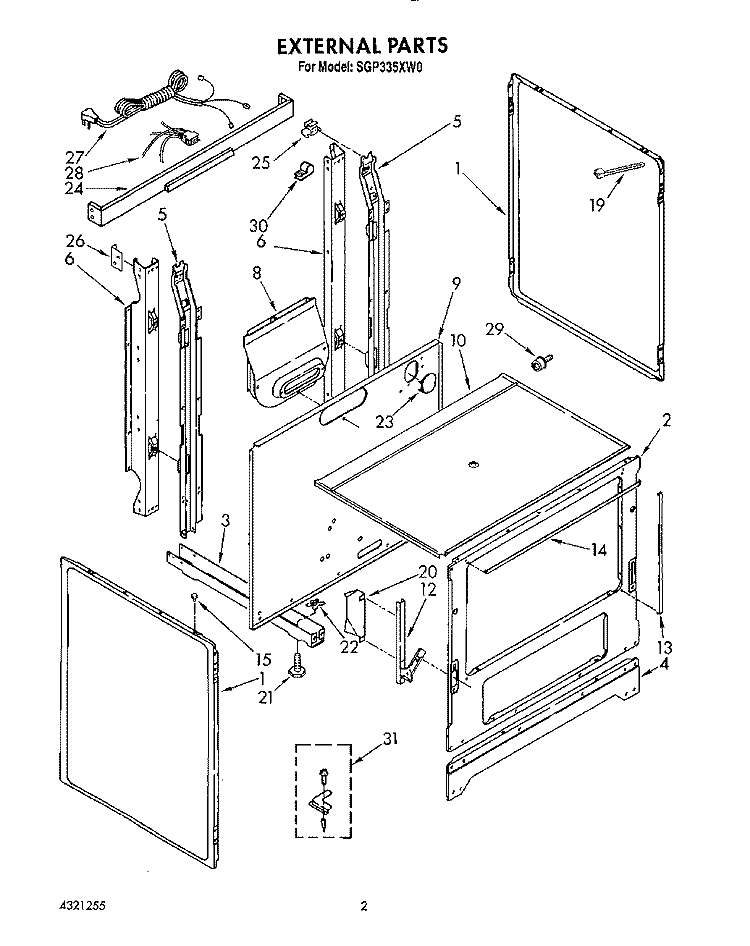 EXTERNAL, LIT/OPTIONAL Diagram and Parts List for SGP335XW0  Roper Range