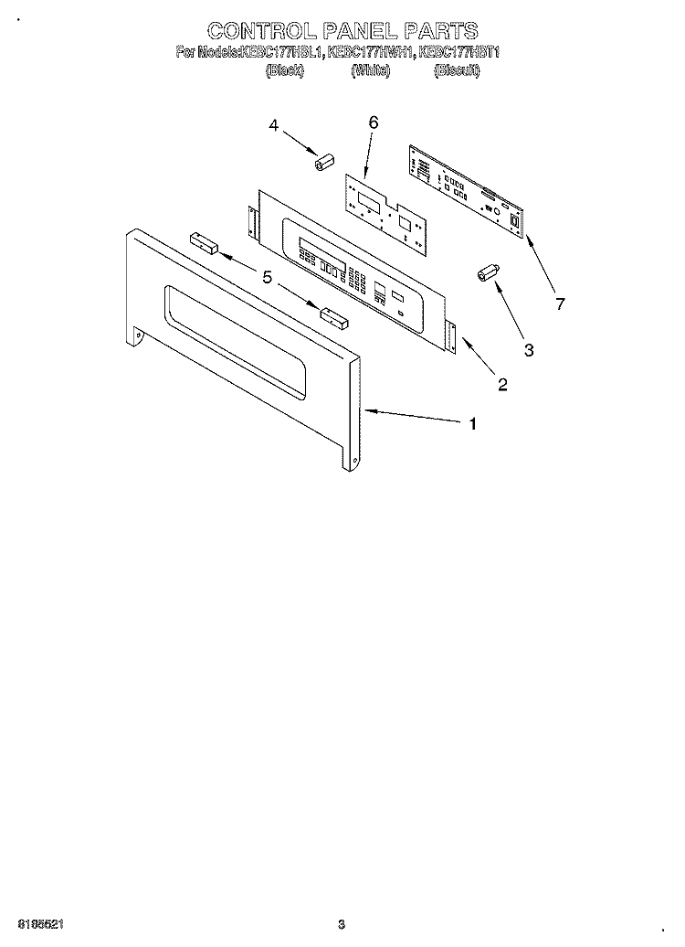 CONTROL PANEL Diagram and Parts List for KEBC177HBT1  KitchenAid Wall Oven