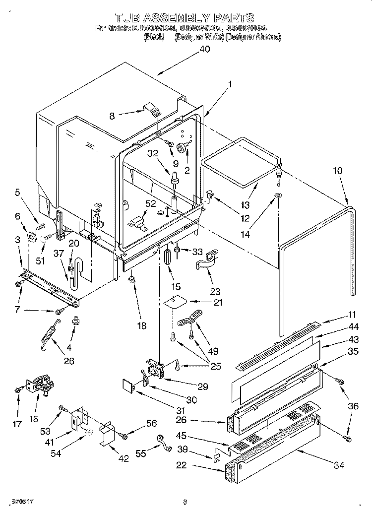 TUB ASSEMBLY Diagram and Parts List for DU940QWDB4  Whirlpool Dishwasher