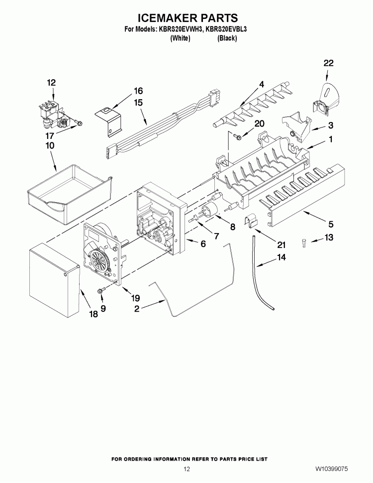 ICEMAKER PARTS Diagram and Parts List for KBRS20EVBL3  KitchenAid Refrigerator