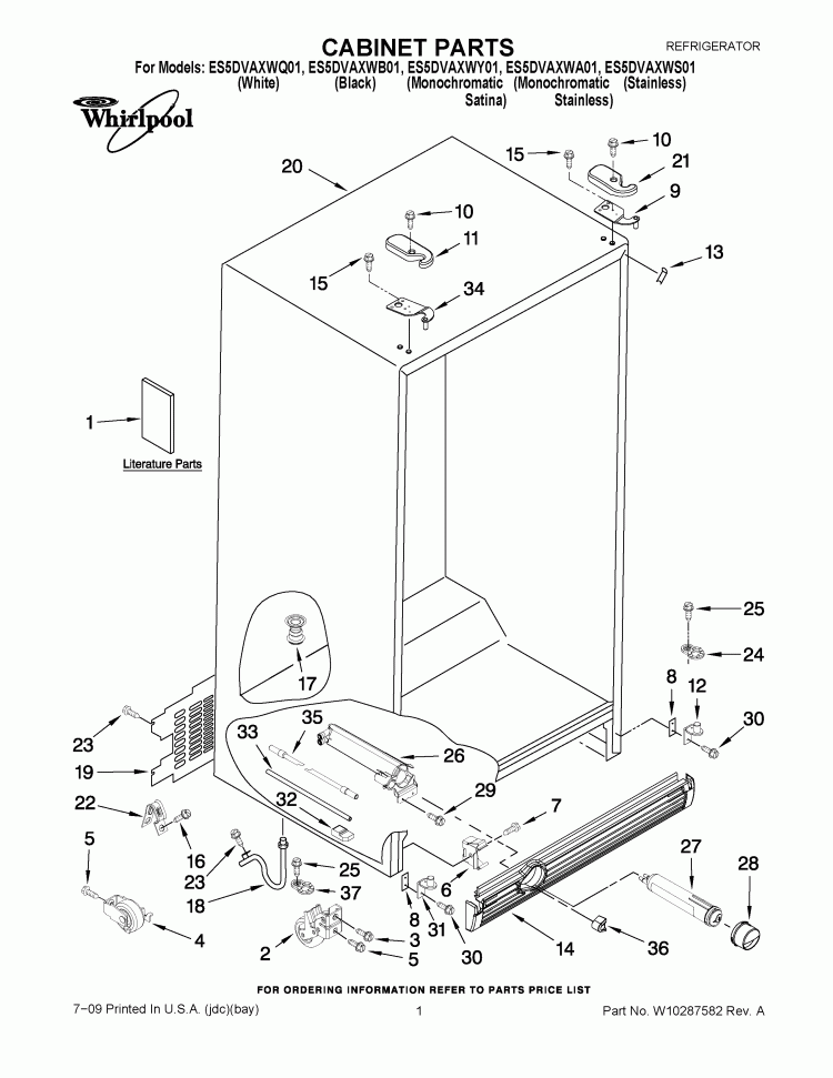 CABINET PARTS Diagram and Parts List for ES5DVAXWS01  Whirlpool Refrigerator