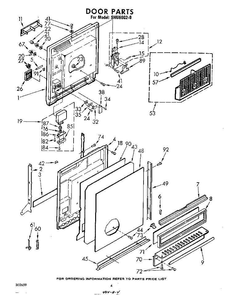 DOOR Diagram and Parts List for SHU60020  Whirlpool Dishwasher