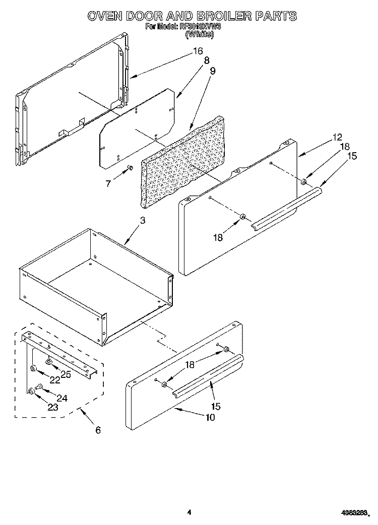 OVEN DOOR AND BOILER Diagram and Parts List for RF3010XVW3  Whirlpool Range